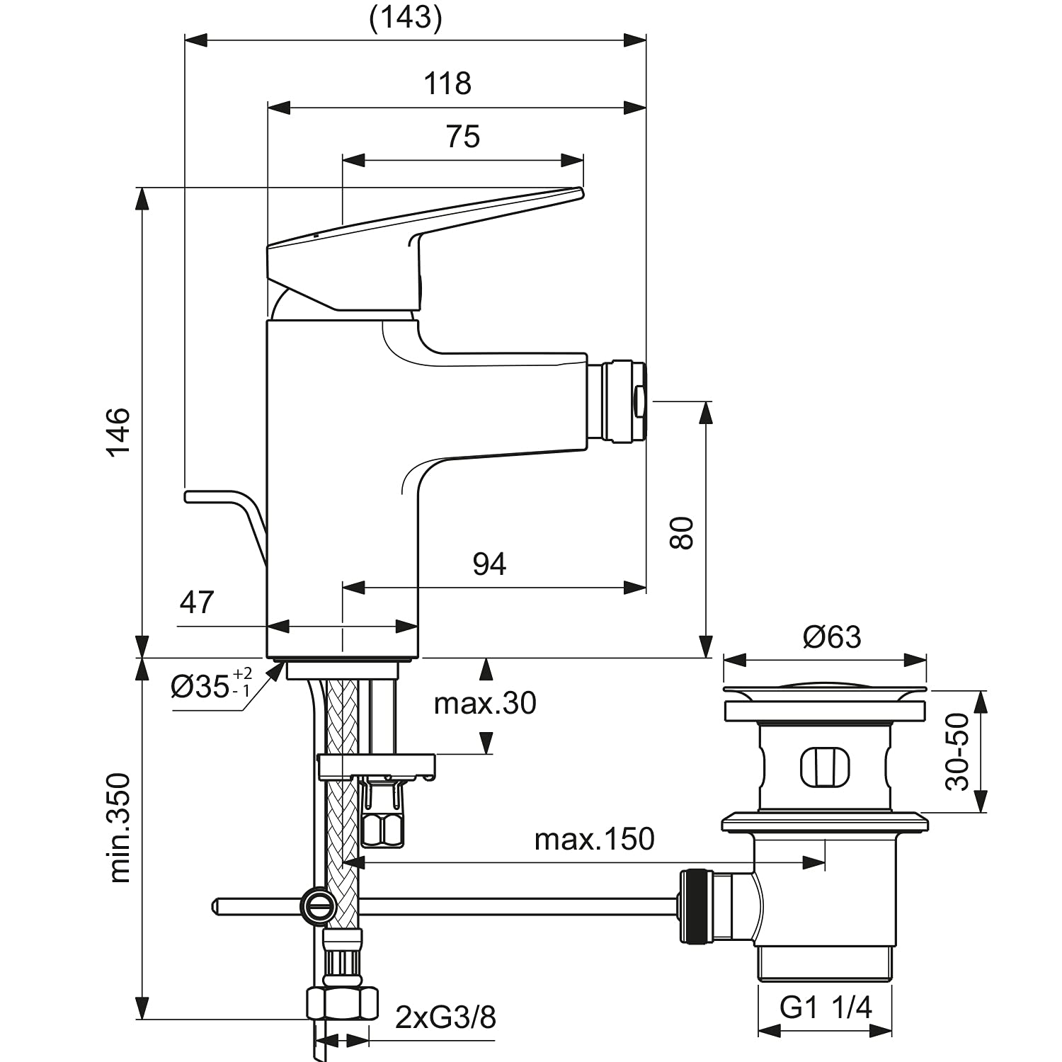 Ideal Standard - Miscelatore Monocomando Bidet con Easy Fix +