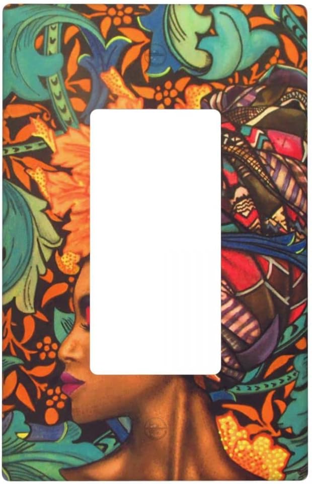 African American Women Flower Art Single Gang Rocker Decorative Light Switch Cover,1-Gang Decorator Wall Plate Switch Plate Cover Receptacle Outlet Cover,Size 4.50" X 2.76"inch