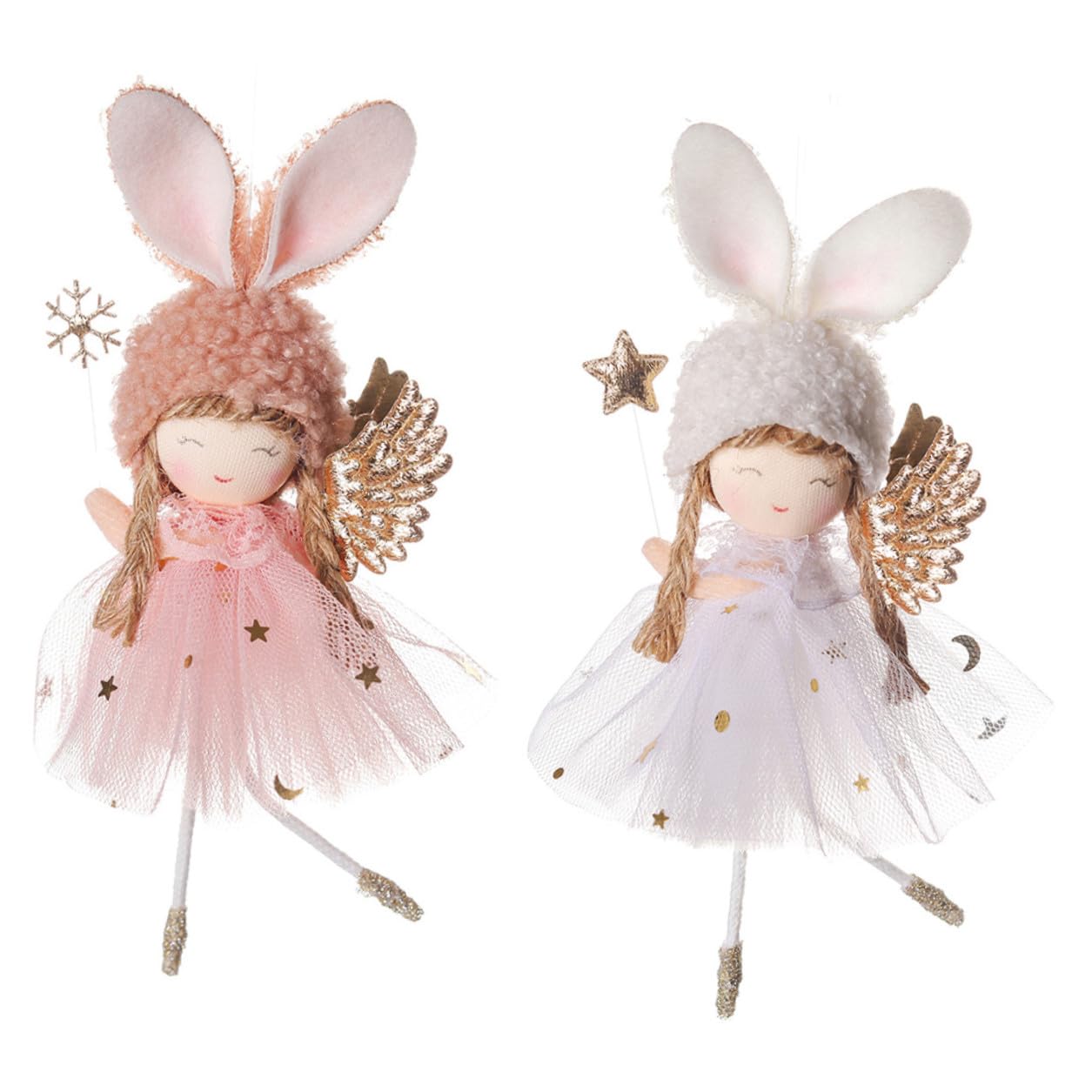 BESPORTBLE Lot de 2 Ornements Suspendus Ange pour Sapin de Noël Décoration D’Arbre Festive Étoile Pentagonale et Jupe en Tulle Accessoire Blanc Incassable Maison et Voiture