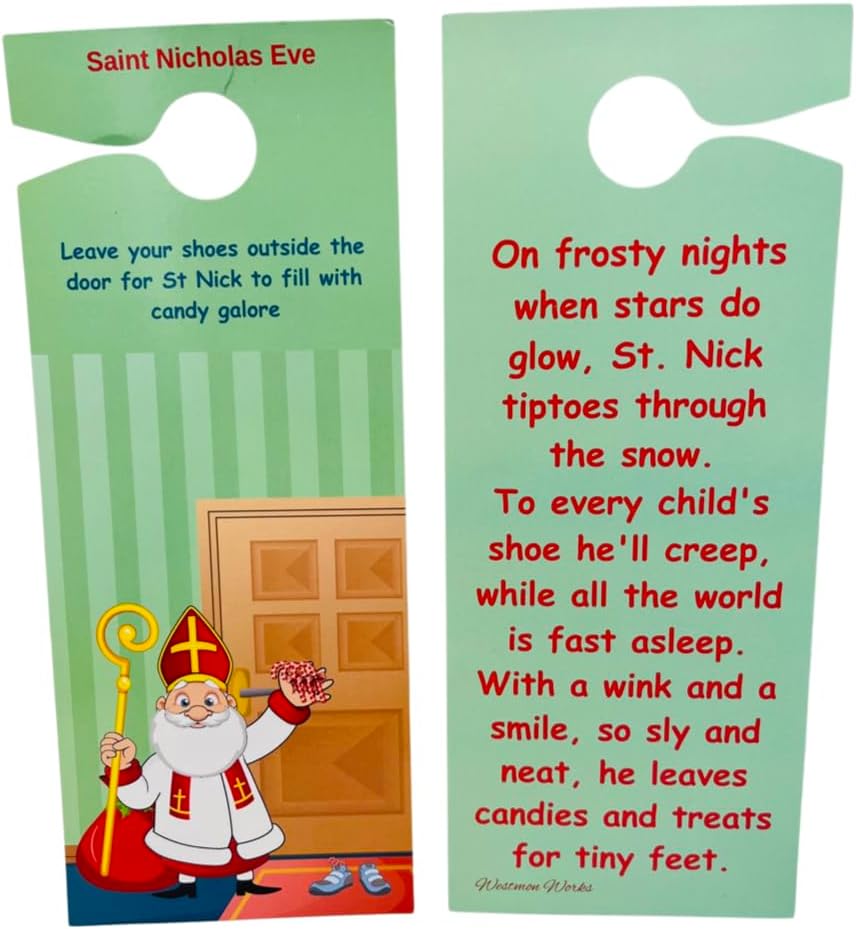 Westmon Works Juego de 2 colgadores de puerta de víspera de San Nicolás de doble cara, decoración festiva para el hogar y versículo inspirador de la