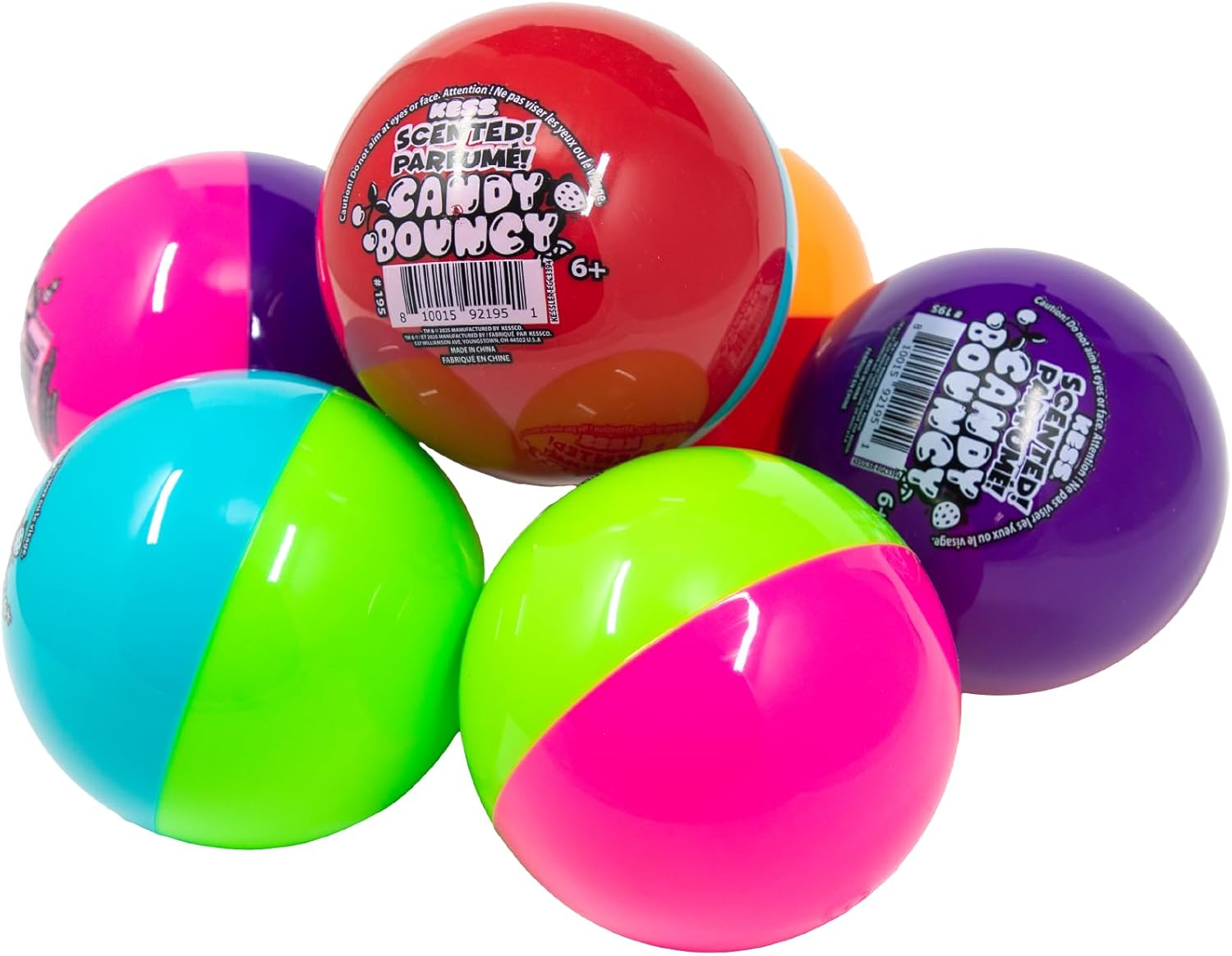 KESS Duotone Candy Bouncys - 6 Pack: Each 4 inch Ball Comes with 2 Bright Colors and Delicious Candy Flavored scents, Bounce Them Crazy high and Unleash The Sweet Smell of Candy