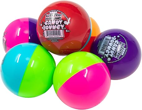 KESS Duotone Candy Bouncys - 6 Pack Each 4 inch Ball with 2 Bright Colors and Delicious Candy Flavored scents, Bounce Them Crazy high and Unleash The Sweet Smell of Candy
