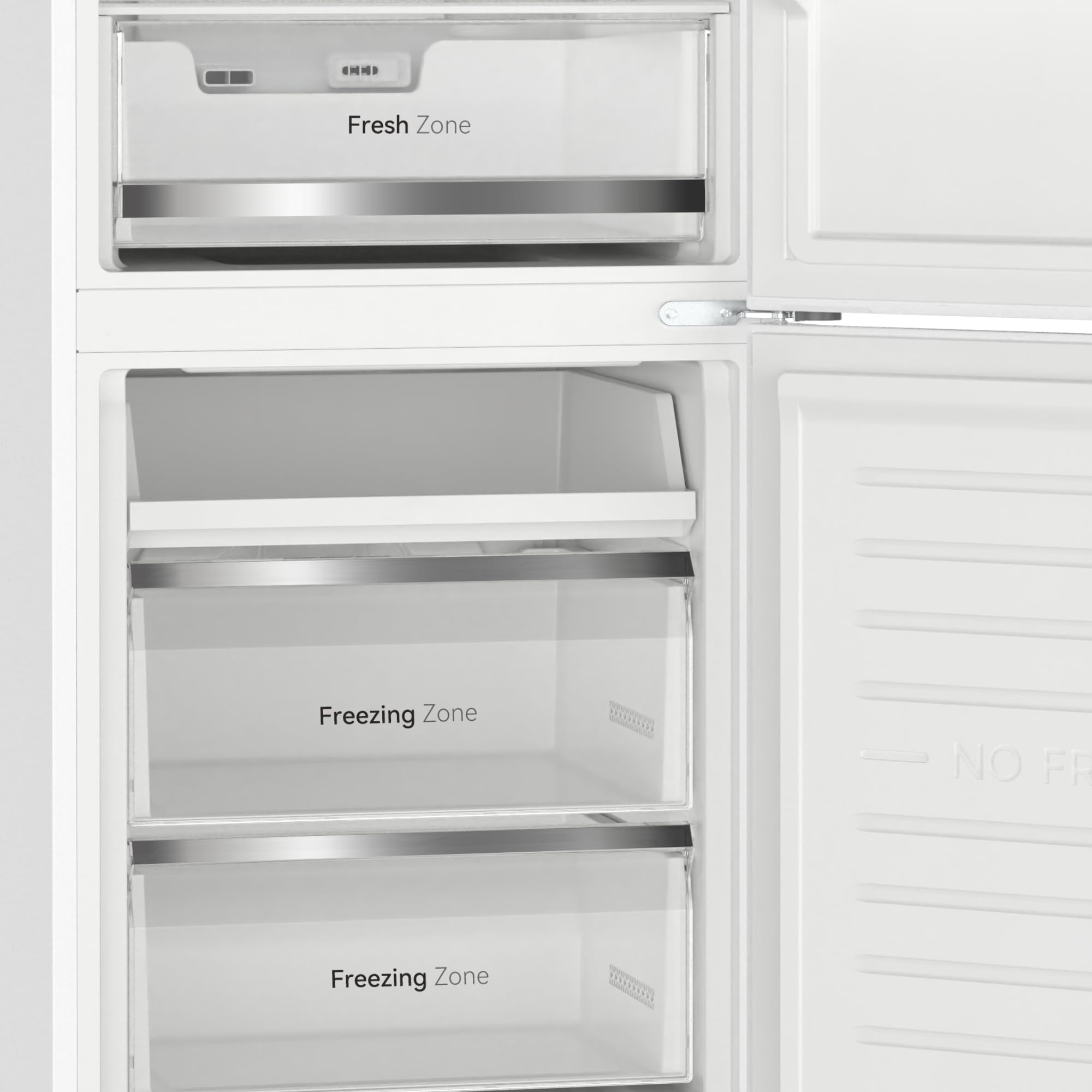 VOK Frigorífico Combinado No Frost 405L en 185.5cm - Compresor Inverter Silencioso 37dB, MaxVolume, Zona 0°C, Multi Air Flow, Clase E, Blanco, EVR-405NEW
