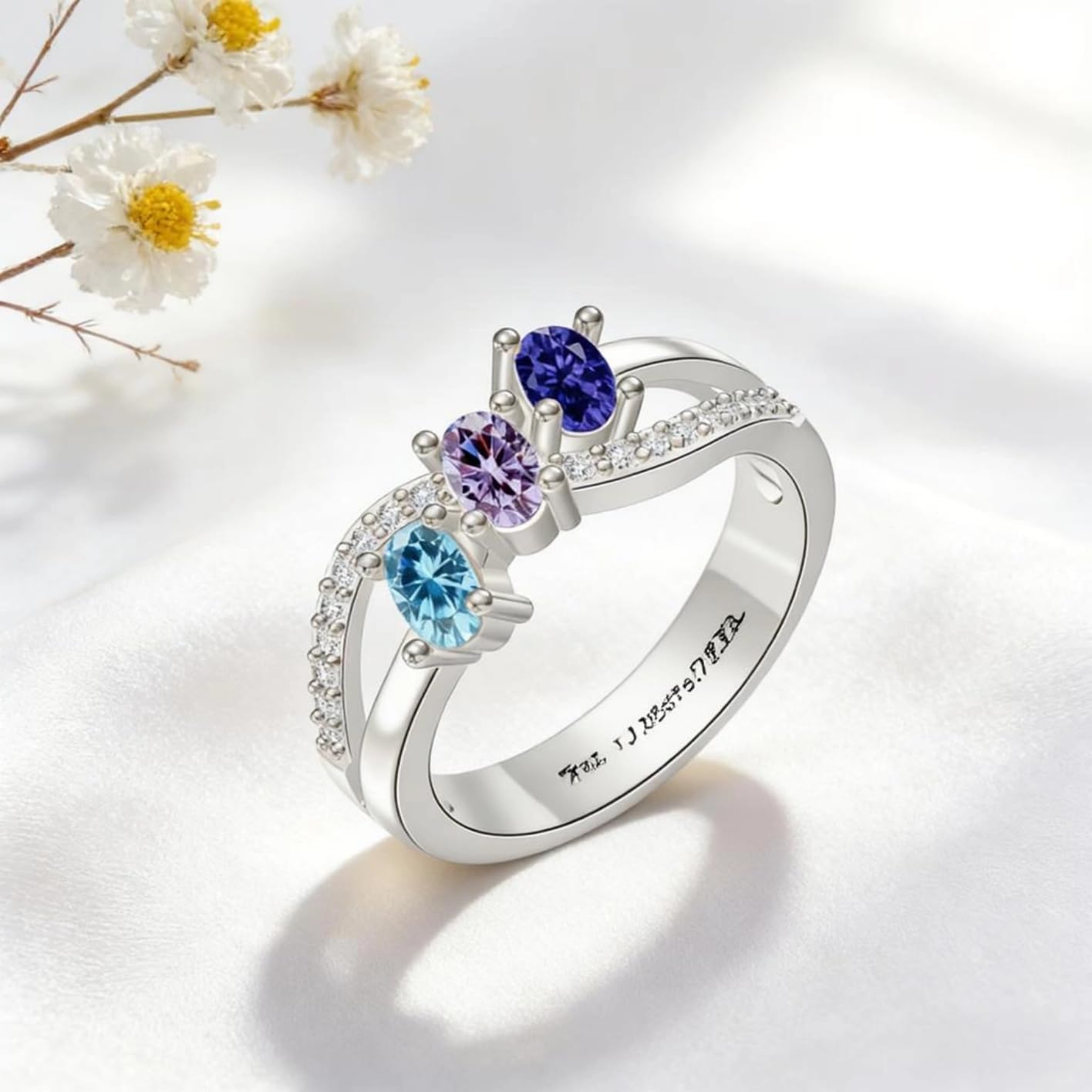 Custom Birthstone Rings for Women - Personalized Infinity Band Mothers Ring - Sterling Silver Family Birthstone Rings