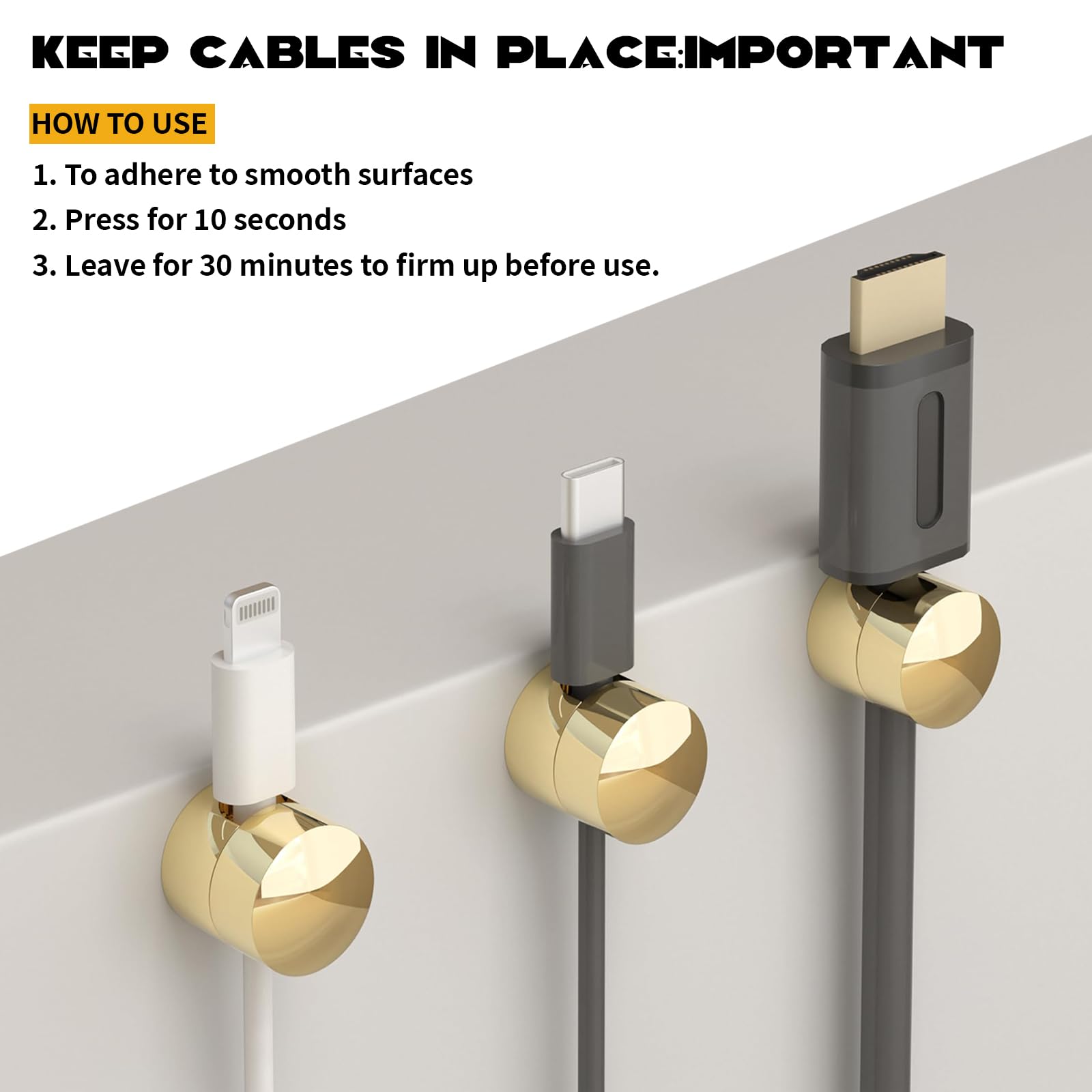 Yuanchu 3 stuks zilveren kabelhouders, metalen kabelclips met lijm en schroef, robuuste kabelorganizer van aluminium, zelfklevende kabelhouder voor mobiele telefoon, oplaadkabel, thuis, kantoor, auto