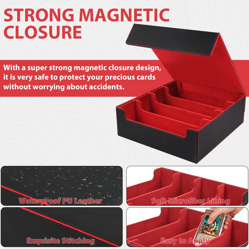 Aolso Commander Deck Box per MTG,Scatola Magnetica con 4 Supporti per Carte da Collezione, per 2400+Carte, Deck Case con 24 Divisori-Rosso