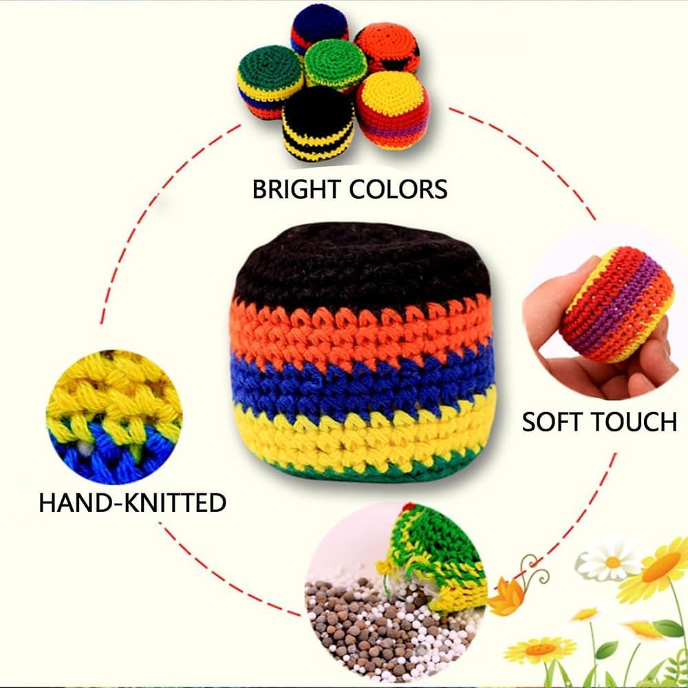 2026 New Hand-Made Knitted Hacky, 24 PCS Sack Knitted Hacky Set, Colorful Crochet Footbags for Adults, Outdoor Kick Game, Beginner Friendly, Assorted Geometric Designs, Party Favor Gift (12PCS)