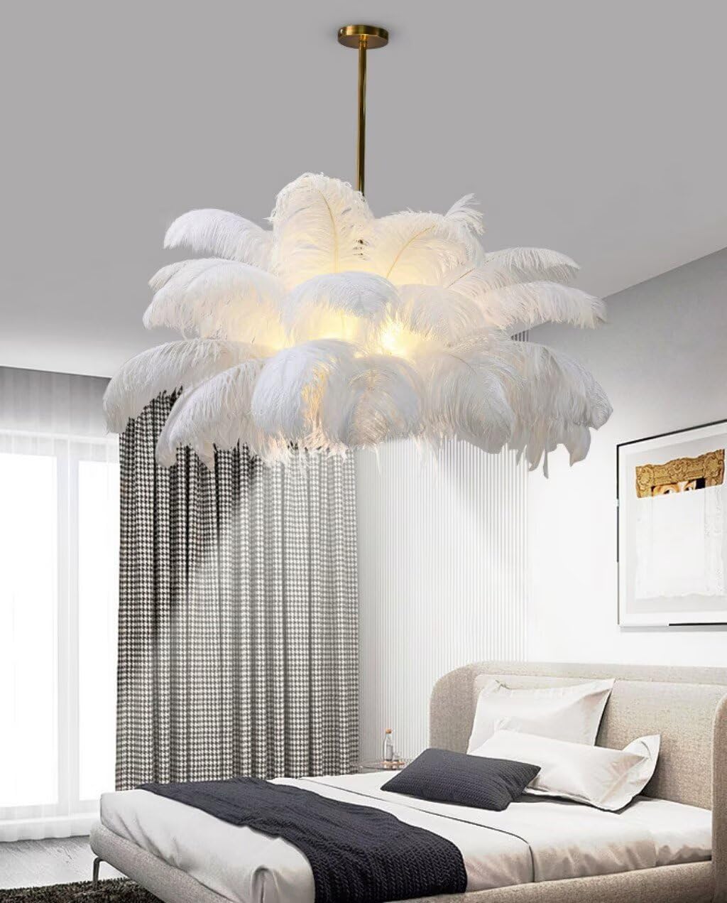 Kreatywna biała lampa wisząca, nordycka 80 cm, reflektor LED 4500 K, nowoczesna lampa wisząca do salonu, sypialni, jadalni, pokoju dziecięcego.