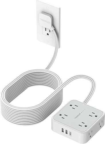 Tessan Enchufe múltiple para sobretensión, 900 J, cable plano, 25 ft, 8 tomacorrientes, 3 puertos USB (1 USB C), estación de carga de escritorio