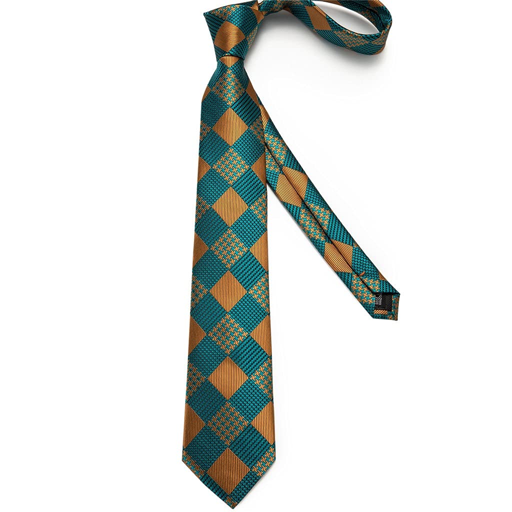 Caja de Regalo Conjunto de Corbata para Hombre Boda Formal Negocios Paquete de 3 Corbata para Hombre en Negro, Dorado y Verde, Gemelos y pañuelo