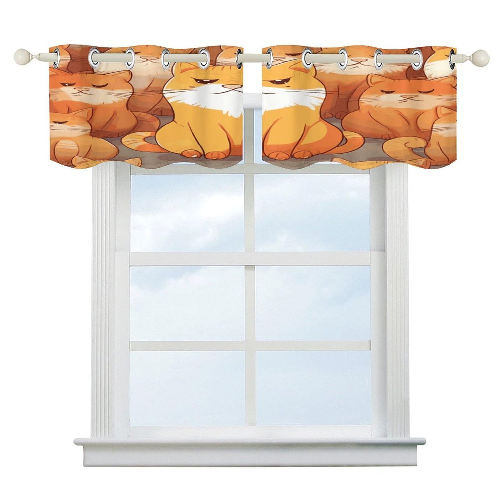 Fekiloot Style Orange Cats Short Curtains Valance Curtain
