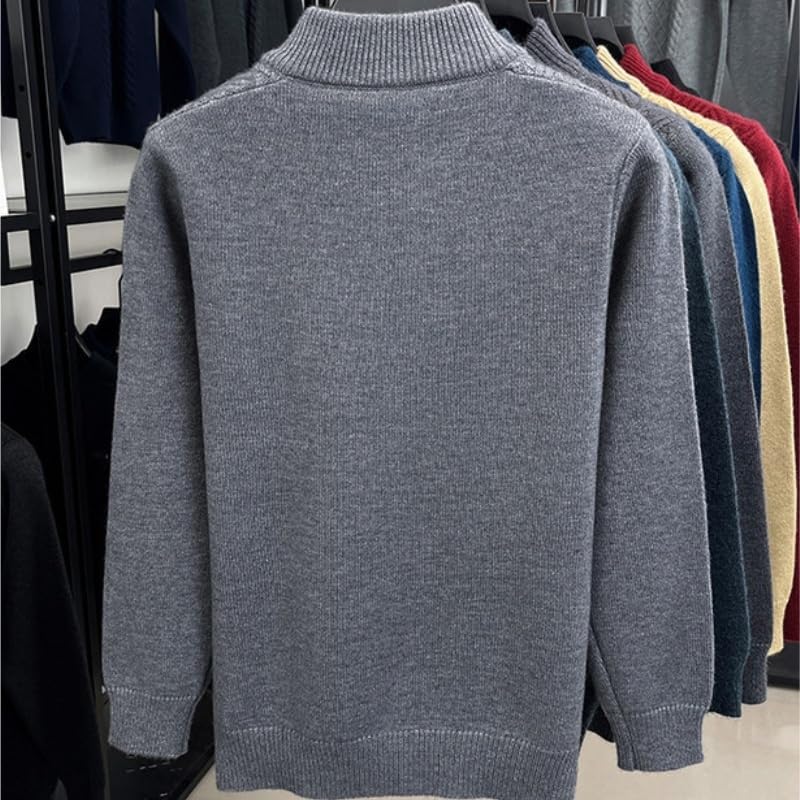 Winter Men's Casual Jacquard Knitted Sweater Stand Up Collar Button Sweaters