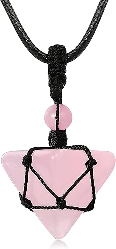 XIANNVXI Collar puntiagudo con piedra de cristal curativo, cuerda negra ajustable, collar con colgante de piedras preciosas naturales, joyería para