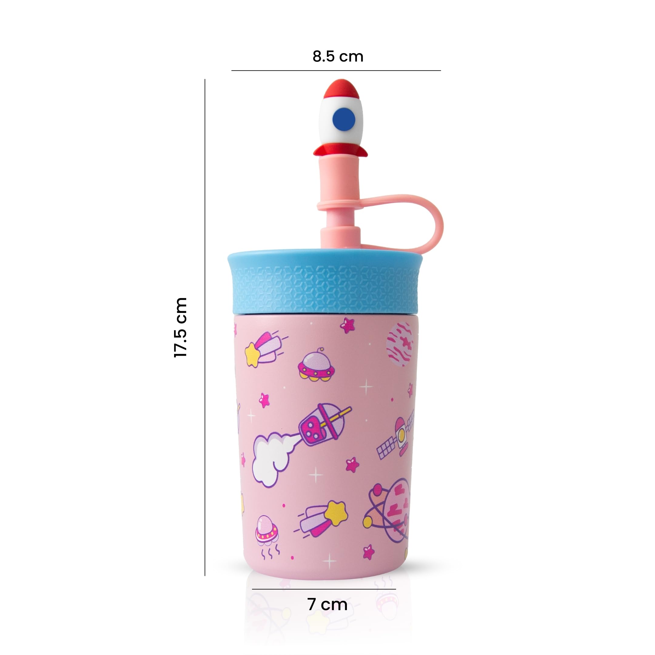 ONE AND ONLY Tumbler with Straw Lid Mug Triple Layer Vacuum Insulated Flask Hot and Cold Water Bottle Stainless Steel and Silicon Sipper Leakproof Sipper Water Bottle for Kids 350ml (Pink) - Image 6 thumbnail