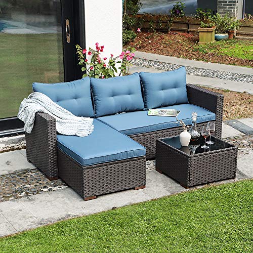 JOIVI Patio Conversation Set, PE Wicker Rattan Outdoor Furniture Set, 2 Ways Sectional
