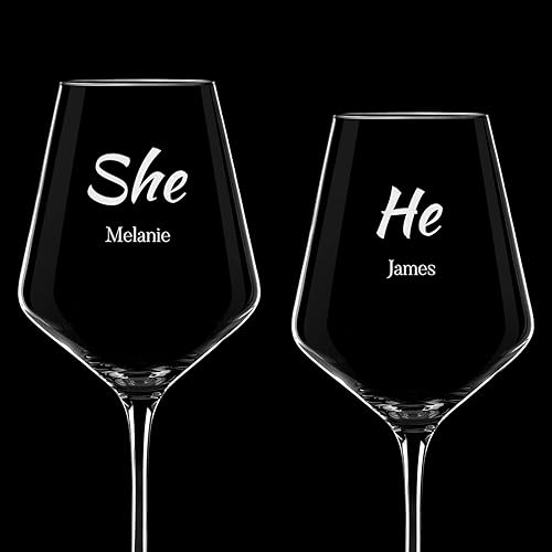 Miniatura 4 de Maverton Copas de vino para parejas cristalería de vino personalizada para recién casados juego de vino para boda para Navidad elegante juego de 2