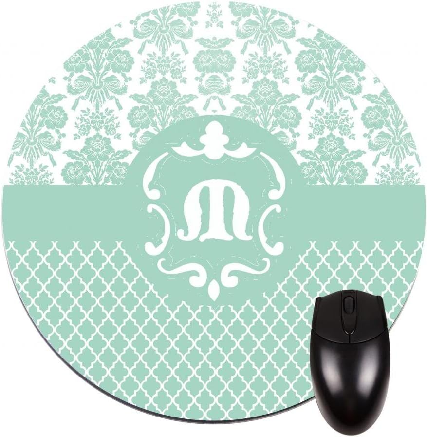 M-Hemlock Damask and Morrocan Lattice Pattern-Monogrammed Initials- Round Mouse pad - Stylish, Durable Office Accessory and Gift