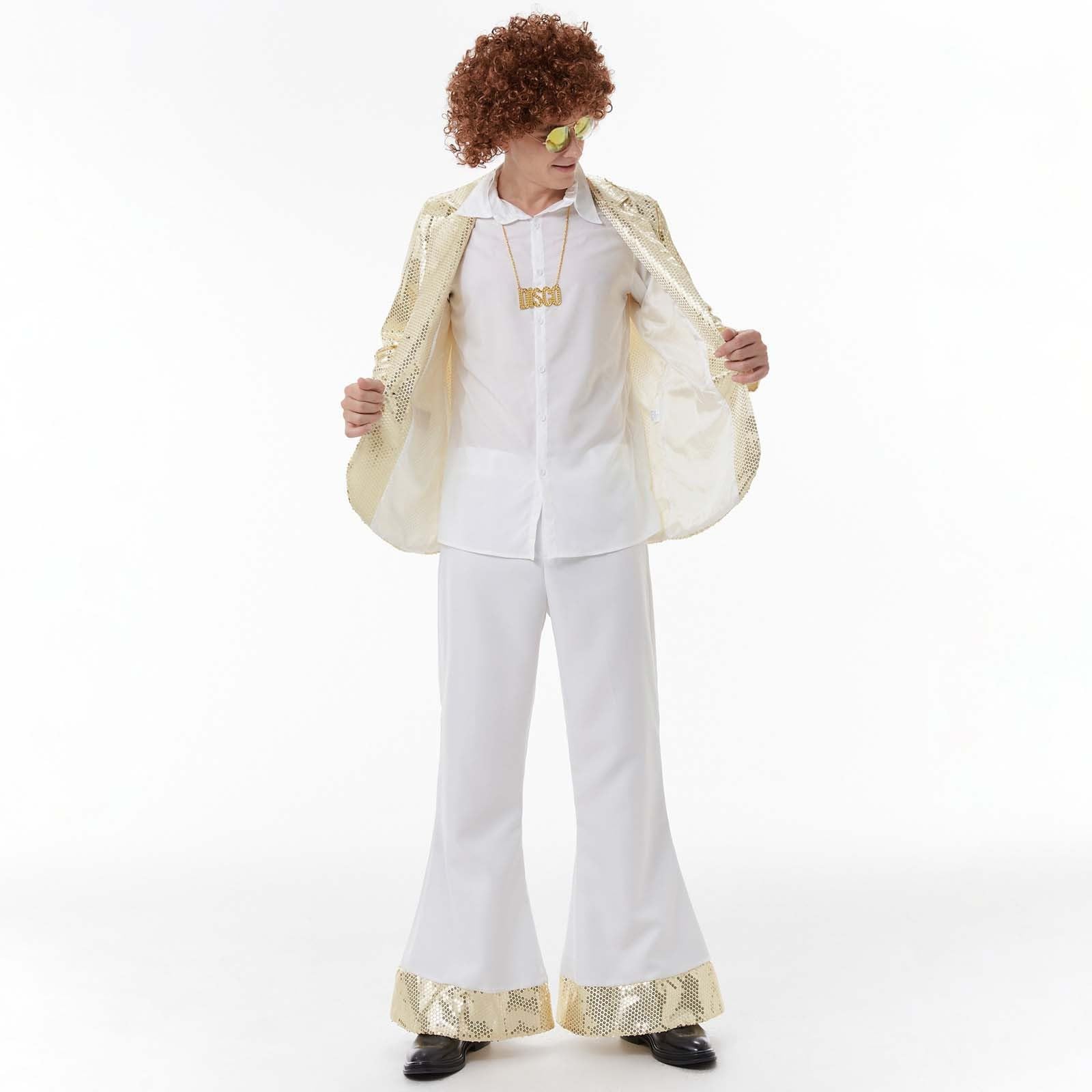Disfraz de discoteca para hombre, disfraz hippie de los años 70 con peluca afro y accesorios, vestido de discoteca de los años 80, camisa retro para fiesta de Halloween de los años 70