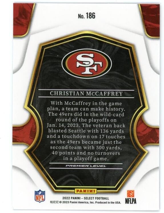 Miniatura 2 de 2022 PANINI SELECT #186 CHRISTIAN MCCAFFREY PREMIER LEVEL SAN FRANCISCO 49ERS FOOTBALL OFFICIAL TRADING CARD OF NFL