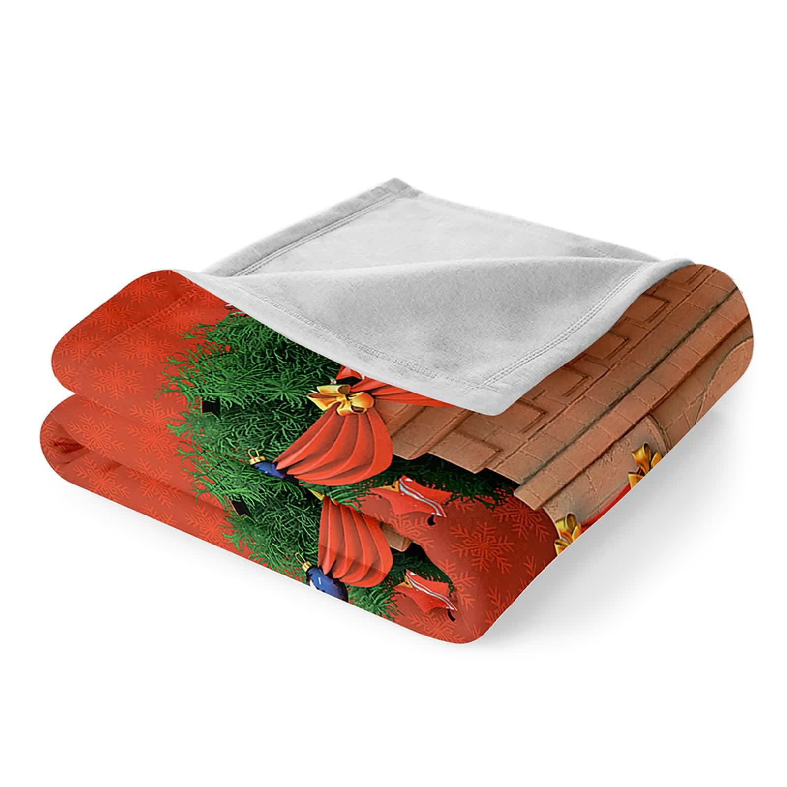 Aeici Koc polarowy, koc polarowy zimowy 150 x 200 cm koc kominkowy z bożonarodzeniowymi dzwonkami i bombkami do dekoracji bożonarodzeniowych narzuta na sofę do salonu sofa łóżko