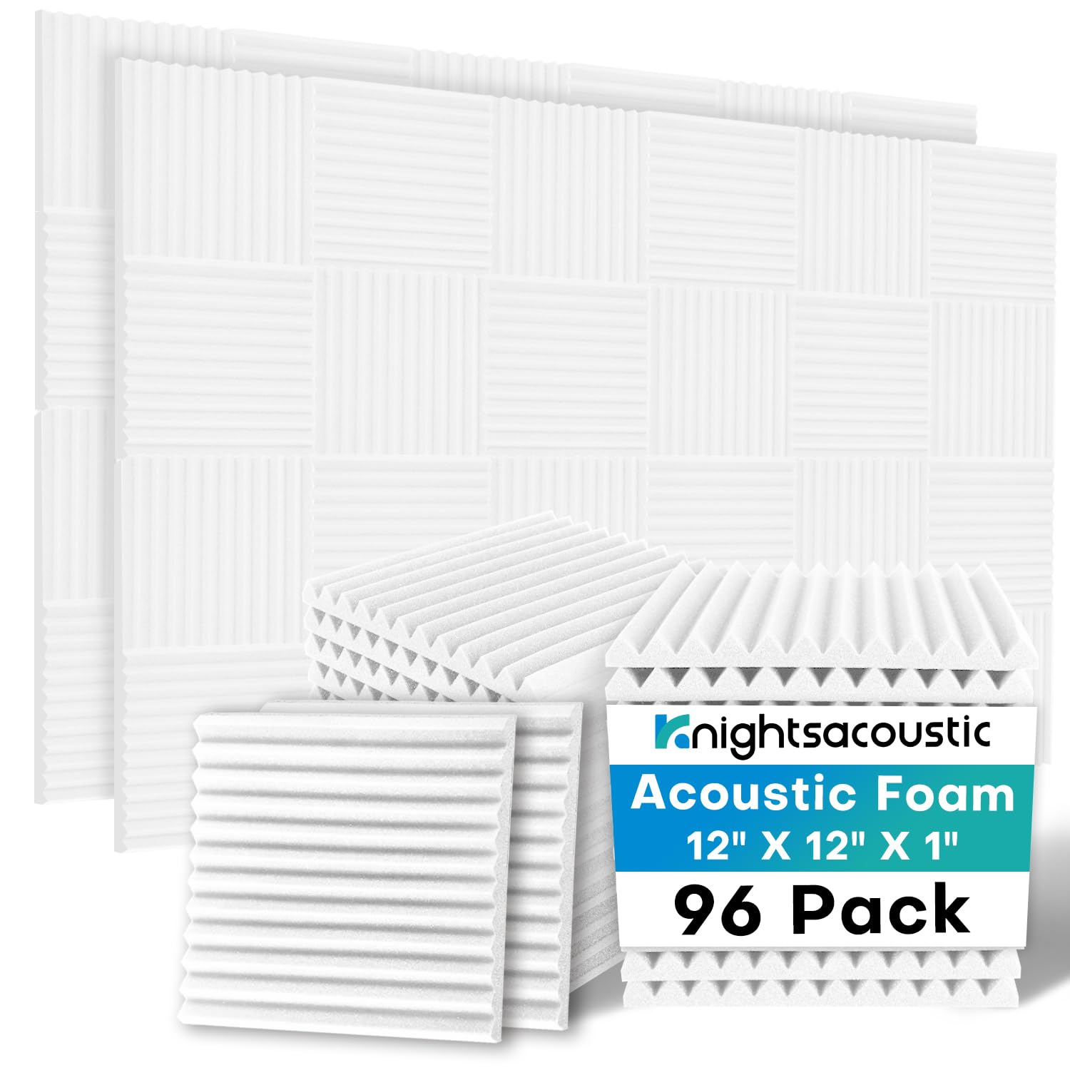96 Pack Sound Proof Foam Panels for Walls, 1 X 12 X 12 Inches Acoustic Foam Panels, High Density Acoustic Panels Sound Absorbing, Noise Cancelling Studio Wedges, White (NOT INCLUDE ADHESIVE)