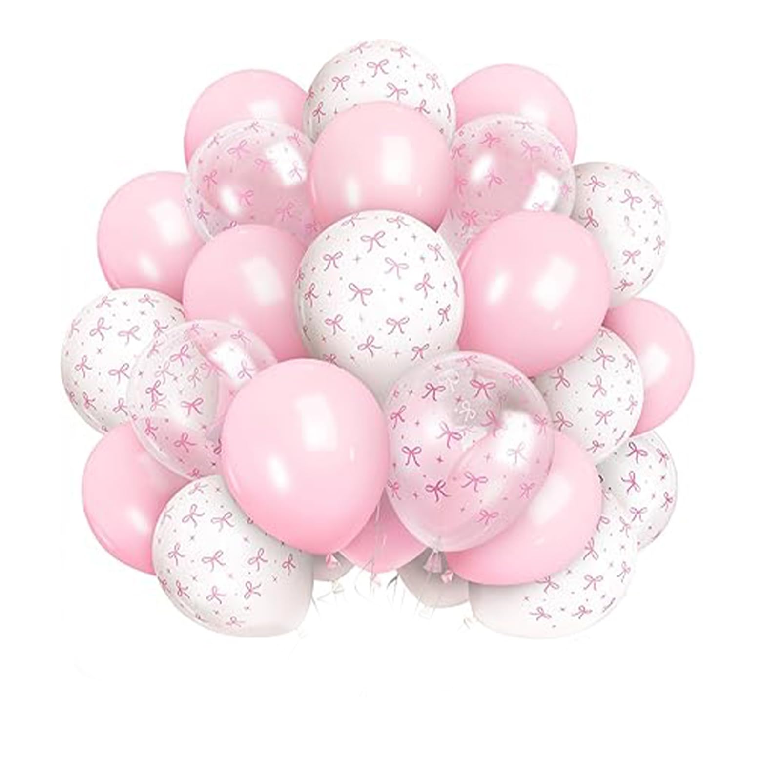 35 Pcs Pink White Bow Balloons, 12 Inch Large Pink Balloons, Helium Latex Balloon, for Baby Shower Birthday Wedding Bridal Shower Princess Party Decorations Supplies with Ribbon