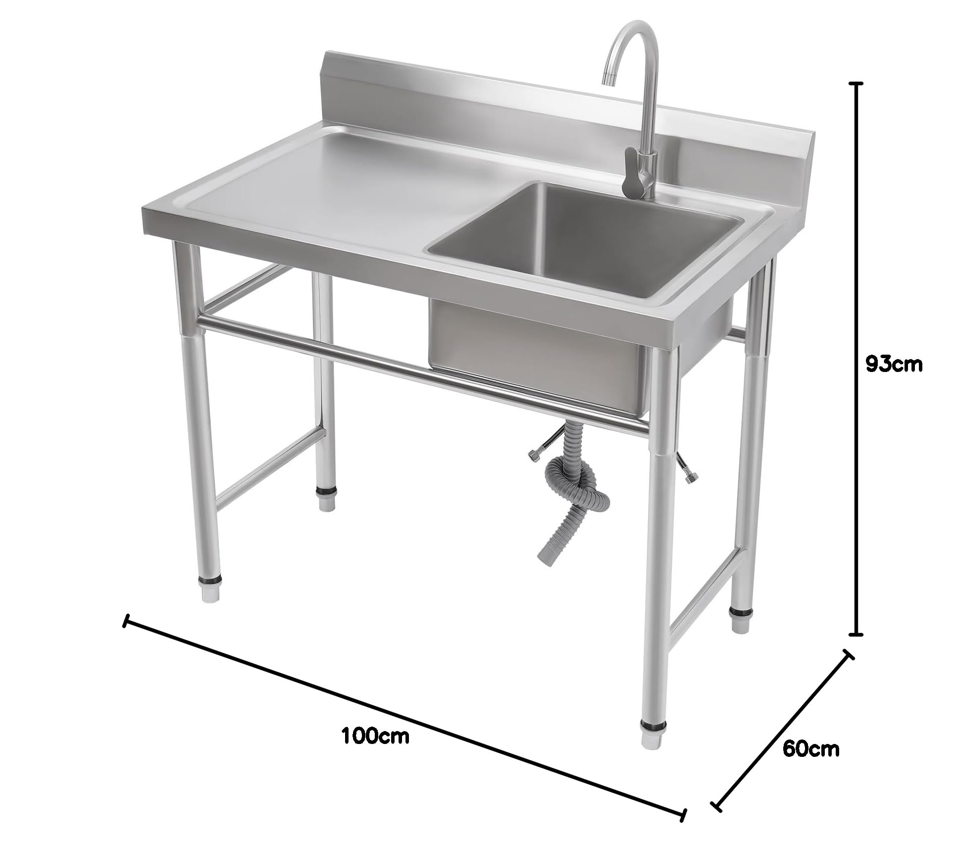 Fregadero independiente Fregadero de cocina de acero inoxidable Lavabo móvil con grifo para restaurantes, lavanderías, tiendas, laboratorios, restaurantes, cafeterías, exteriores, jardín y