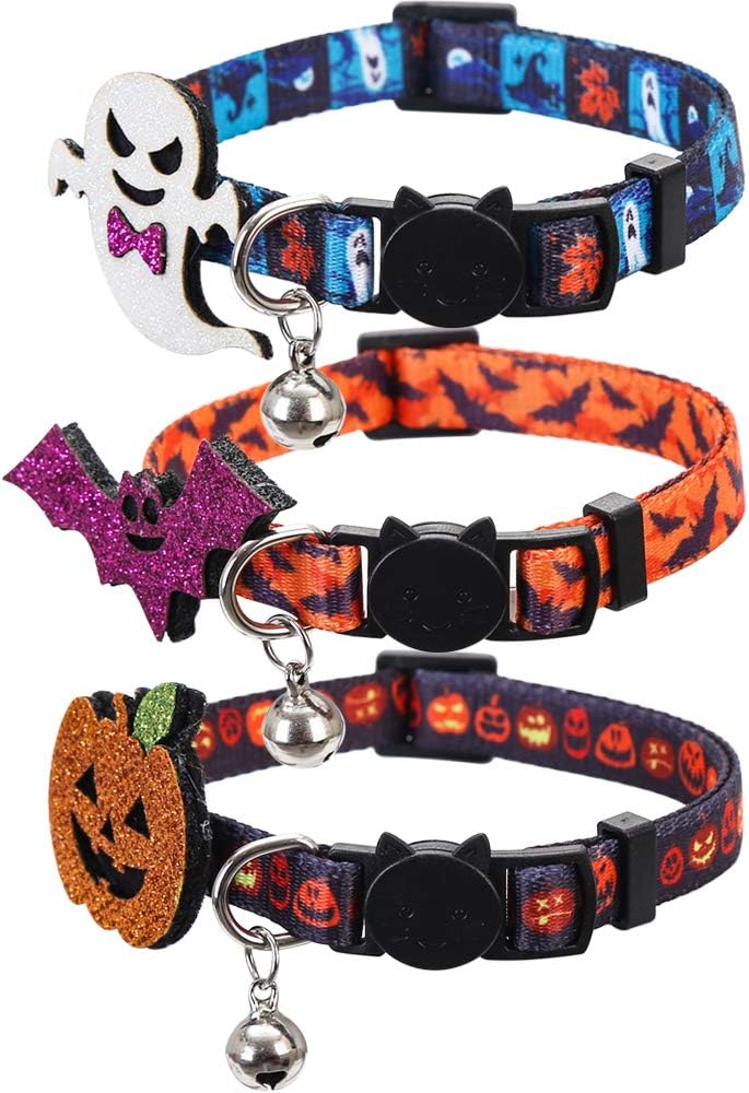 Lamphyface 3 Pack Halloween Cat Collar with Bell Breakaway Adjustable