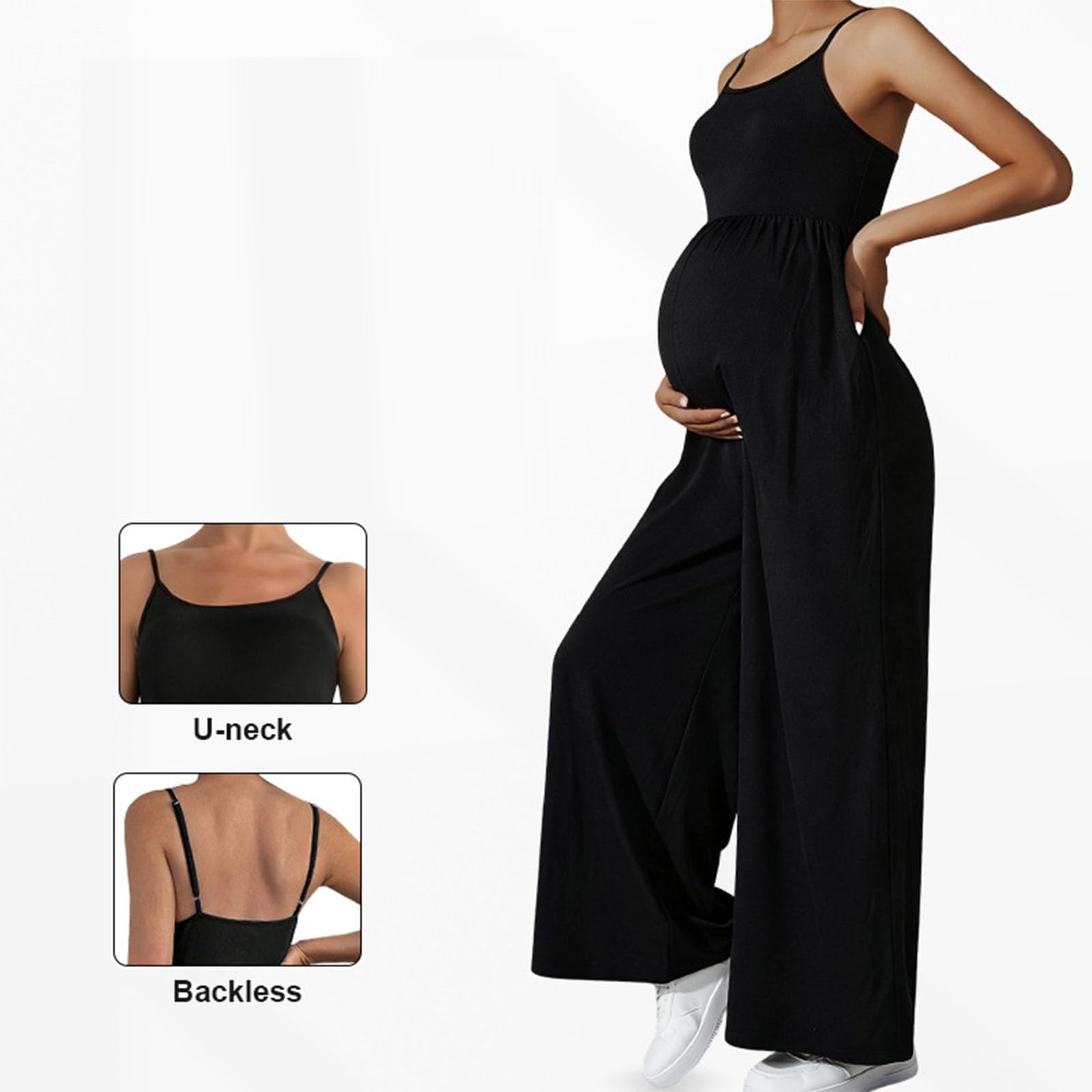 Salopette Premaman Donna S-XL Elegante Moda Scollo a U Tuta Premaman Donna Pantaloni Larghi Lunghi Comoda Jumpsuit Playsuit Overall Gamba Larga Casual per maternità