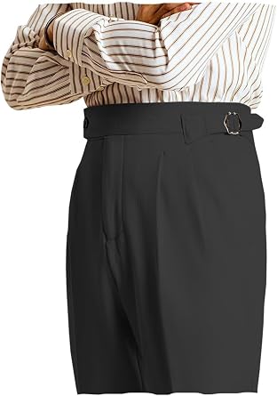 Mens Dress Pants Slim Fit Flat Front Casual Business Trousers Classic Gurkha Pants