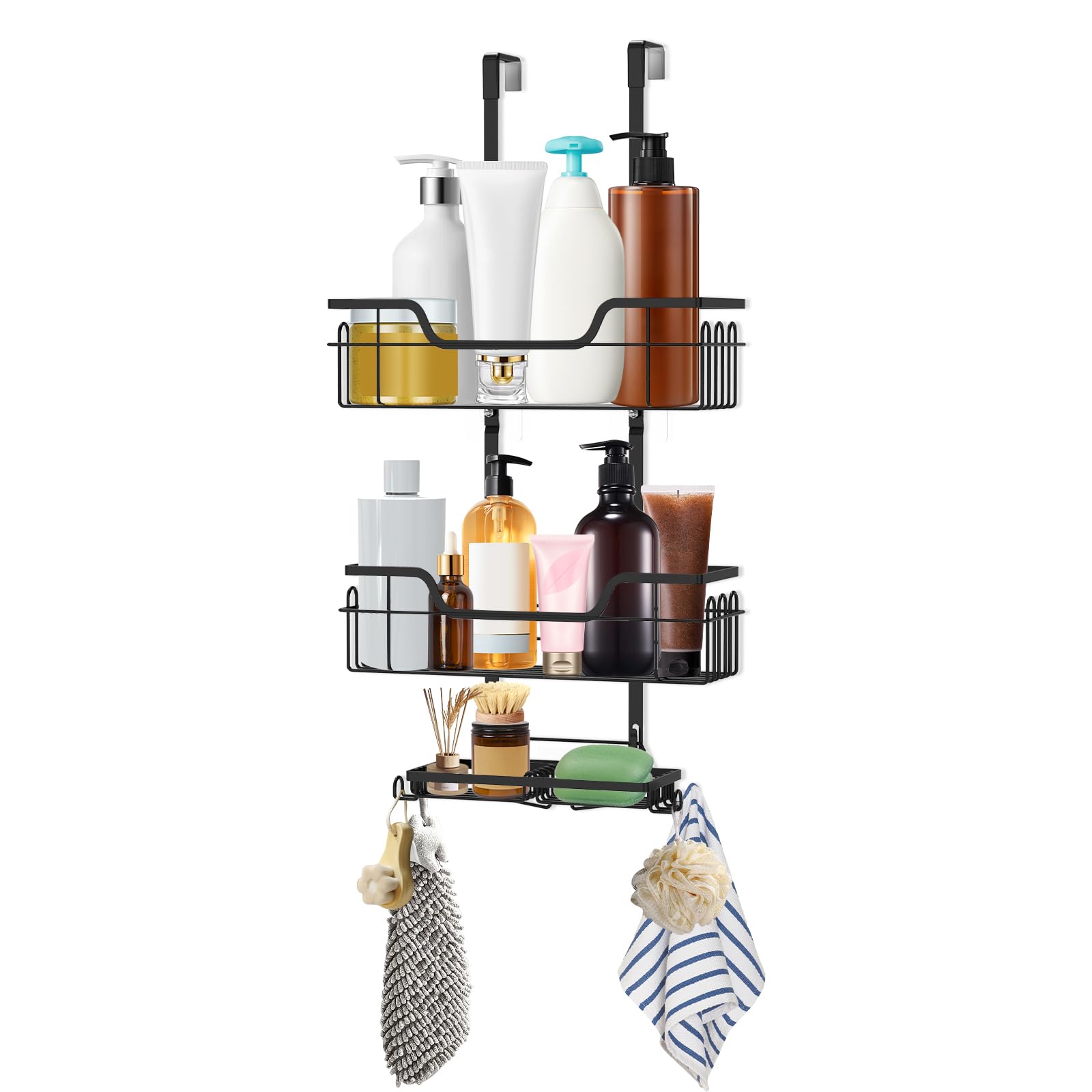MABCIRY Over the Door Shower Caddy Metal 3 Tier Hanging Shower Caddy No Drill Hanging Shower Organizer with
