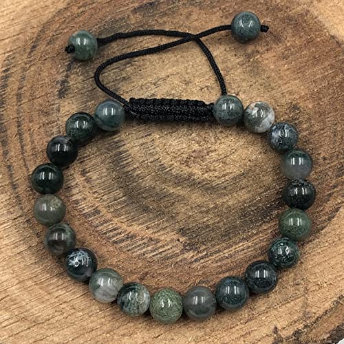 Shnaya Jewels Aaa Moss Agate Natural Healing Power Gemstone Crystal Beads Unisex Adjustable Macrame Bracelets 8Mm #TOP1