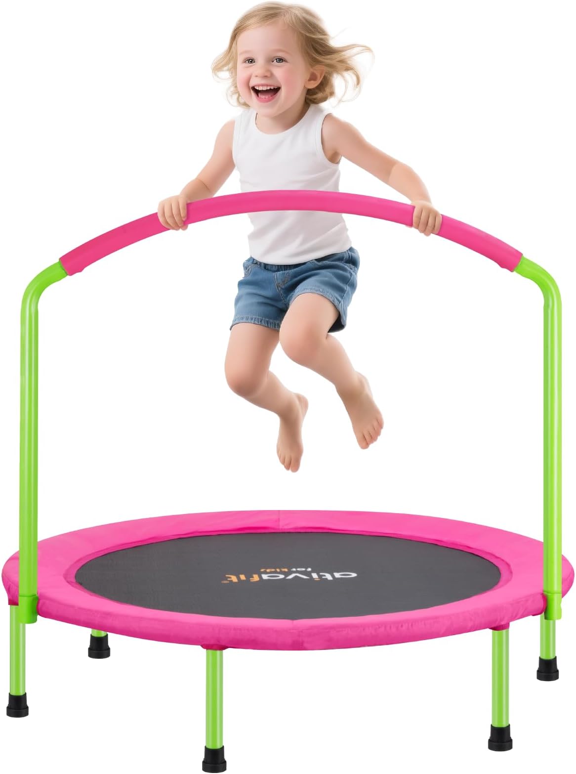Ativafit 36inch Elastic Band Big Handle Toddler Trampoline for Kids Ages 2-6 Indoor Outdoor Mini Trampoline with Safety Padded Cover Fun for Kids
