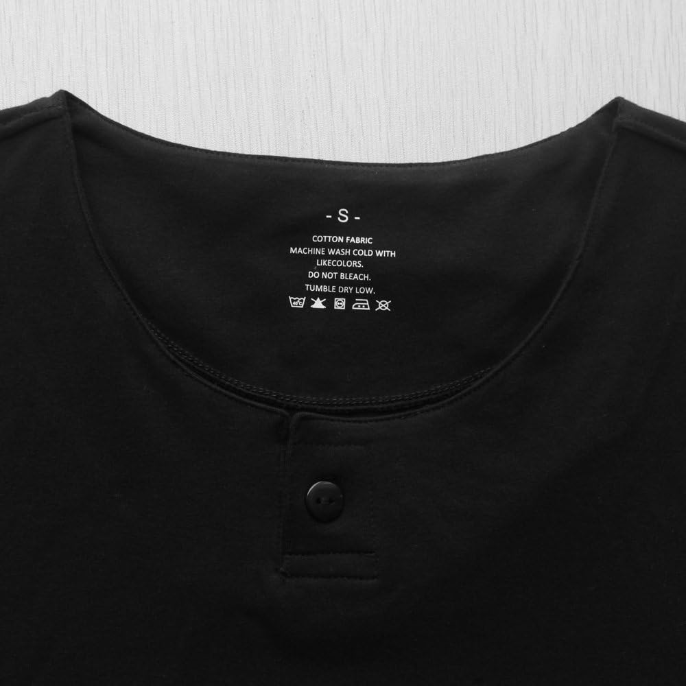 Men's Henley Casual Short-Sleeved T-Shirt, Single Button, Button Placket, Simple V-Neck Shirts, Cotton - Image 5