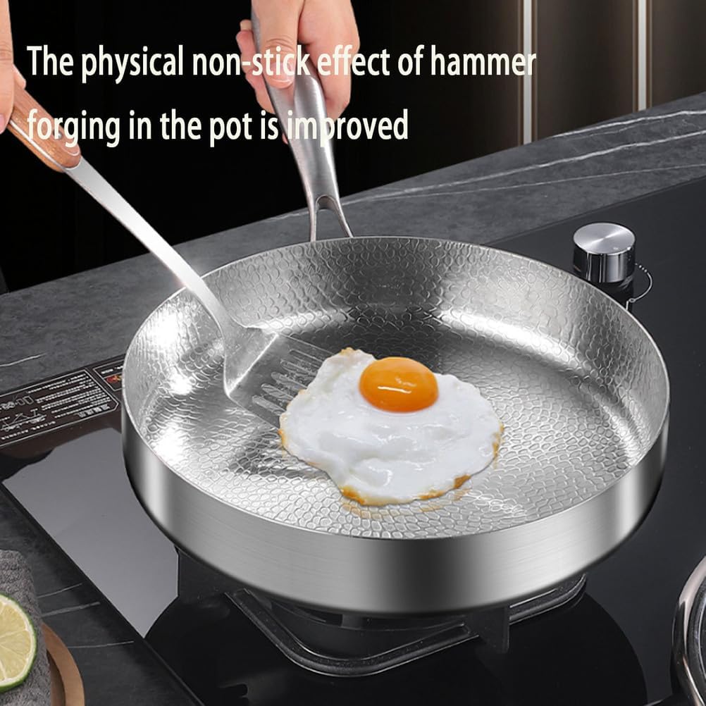 Titanium Hammered Pan Pro with Lid, Multifunctional Ultra-Durable Scratch-Resistant Non Stick, Even Heating for Cooking, Titaniums Nutri Pans Compatible with All Cooktops,7.87in