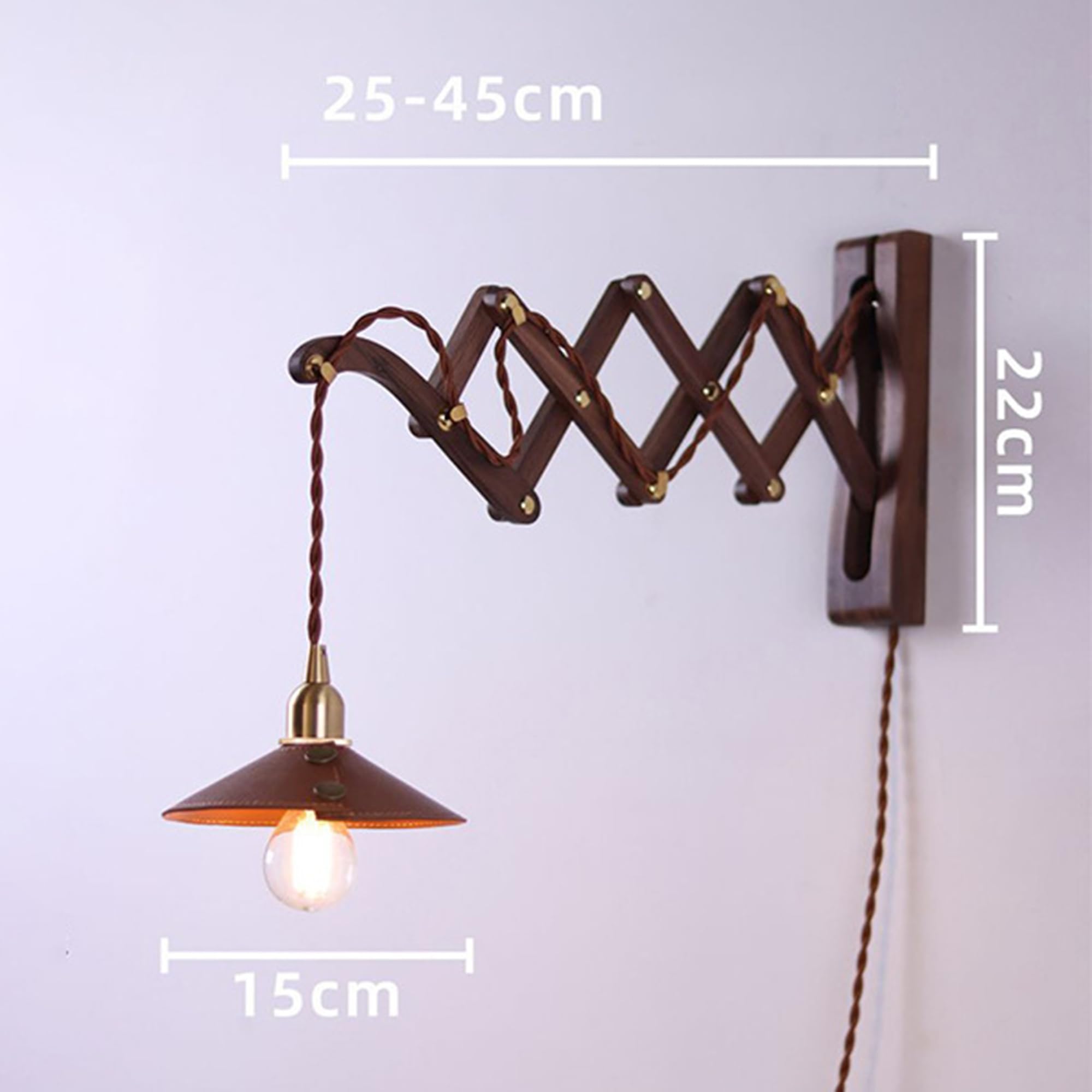 OOWOKS Applique in Legno con Interruttore Lampada a Forbice Estensibile E27 | Applique da Interno in Stile Vintage Country Braccio Regolabile Lampada da Parete con Cavo Flessibile Lampada da Comodino