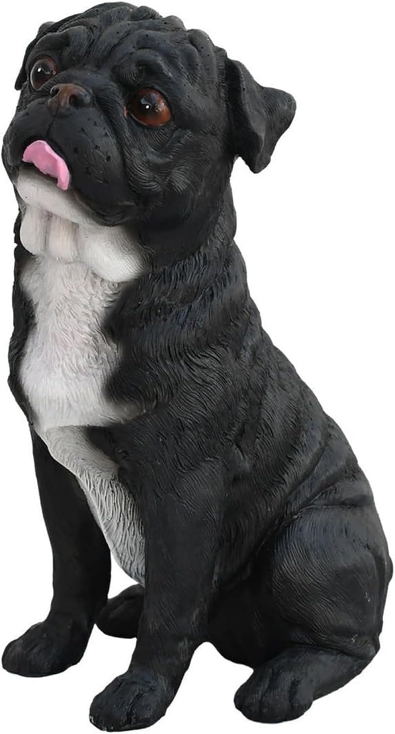 MNUvxzaewf Pugs Statues, Garden Statue Cute Fat Sitting Dog Lifelike, Resin Sculpture Outdoor Puppy Figurines Decor for Patio Lawn Yard(Black)