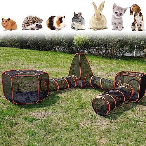 Tienda de campaña 6 en 1 para gatos con túnel, corralito portátil para uso en interiores y exteriores, ideal para gatos, conejos, hurones y animales pequeños