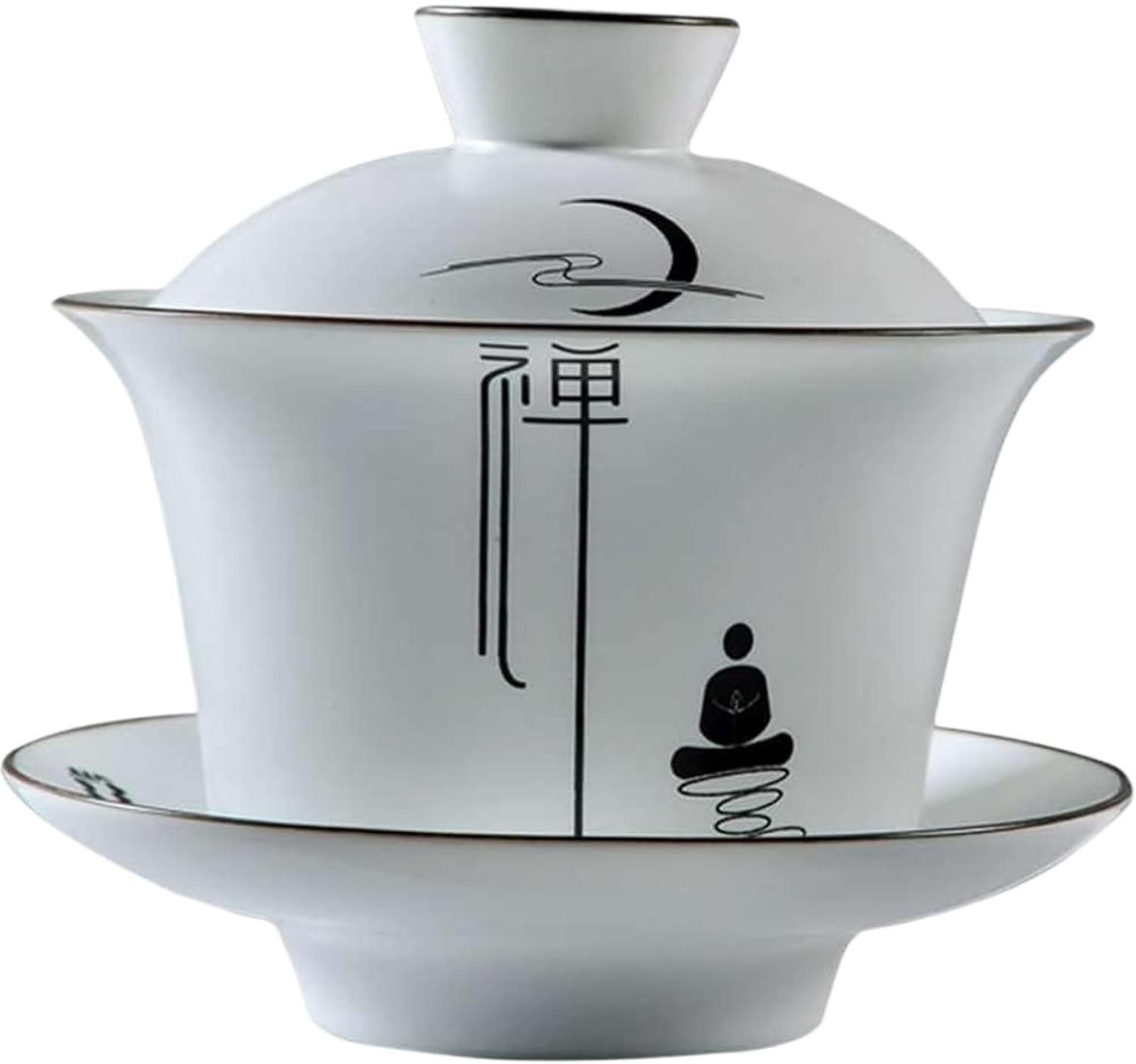 Porcelain Teacup,Chinese Tea Bowl,175ml Hand Painted Ceremony Ceramic Gaiwan Zen Kung Fu Set Tureen