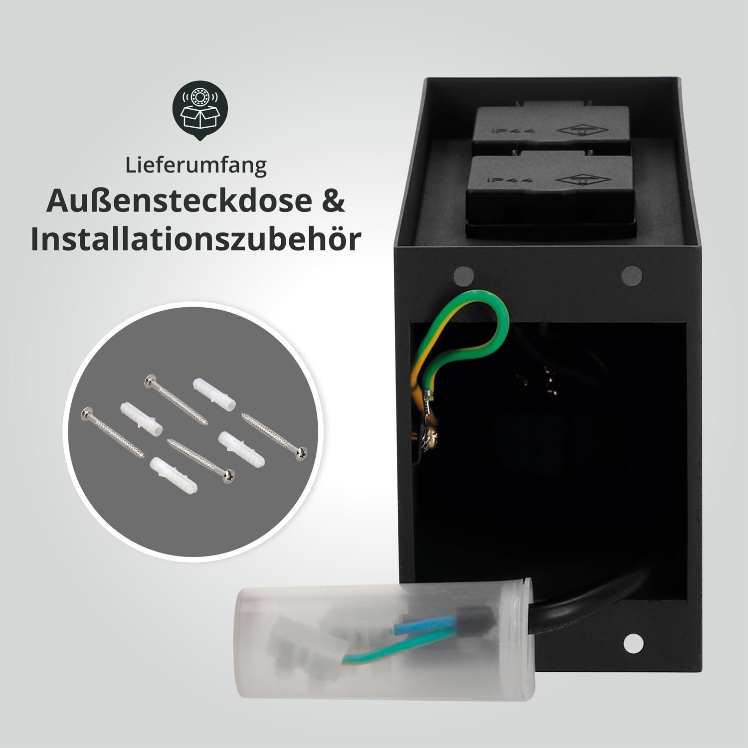 LED Universum - Enchufe de jardín "Karl" columna de corriente exterior de acero inoxidable IP44 antracita con 2 enchufes de protección de contacto y 1 enchufe CEE para campistas, autocaravanas