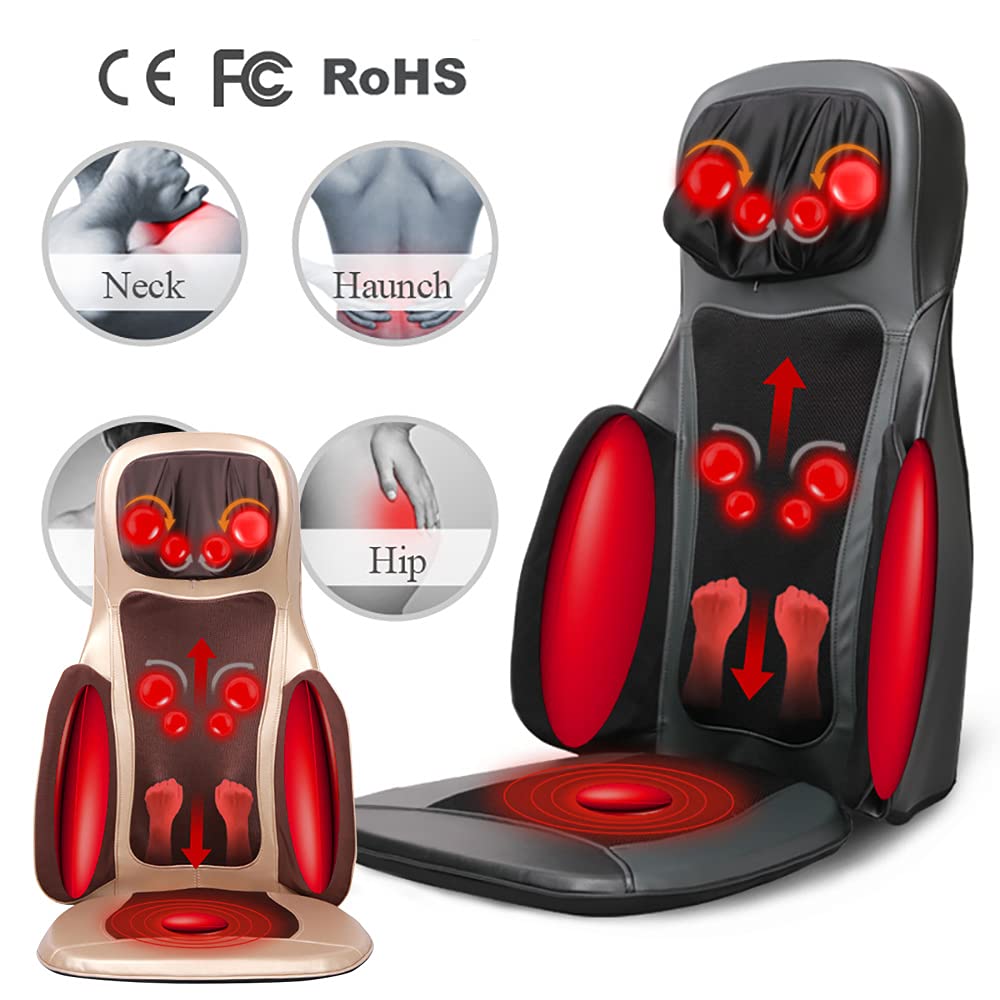 Cojín de masaje Shiatsu para asiento de masaje para espalda y cuello, 70 W, 3 tipos de masaje de espalda, cuello y espalda, función de calor de espalda, altura ajustable (negro)