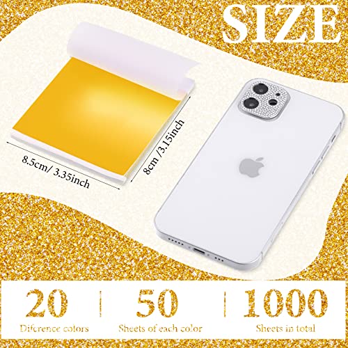 1000 Sheets 20 Colors Gold Leaf Sheets Imitation Gold Leaf Paper Metallic Gold Foil Leaf Paper Multi Color Leaf Sheets For Arts Decoration Handcrafts Furniture Diy Nails Paintings Wall #TOP1
