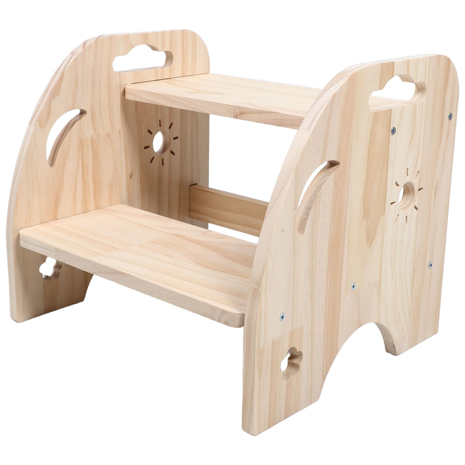SHINEOFI Holz Tritthocker mit 2 Stufen und Rutschfesten Oberflächen Stabile Konstruktion Beige Farbe für Töpfchentraining und Räume Größe 38x32,5x32cm