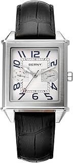 BERNY Square Watches for Men Swiss Movement Quartz Watch Rectangular Calendar Leather Strap Watch