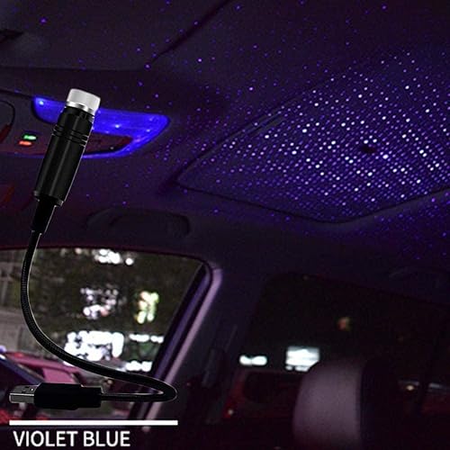 Miniatura 6 de Mini proyector de estrellas LED de luz nocturna, luces interiores de coche azul violeta, luz nocturna USB ajustable, lámpara de techo romántica para
