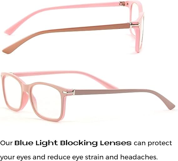 Readerest Blue Light Blocking Glasses Thin Reflective Lens, Anti-Glare Computer Eyeglasses, UV Protection, Eye Strain Relief (Beige/Pink, 0.0 Magnification)