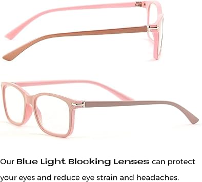 Readerest Blue Light Blocking Glasses Thin Reflective Lens, Anti-Glare Computer Eyeglasses, UV Protection, Eye Strain Relief (Beige/Pink, 0.0 Magnification)