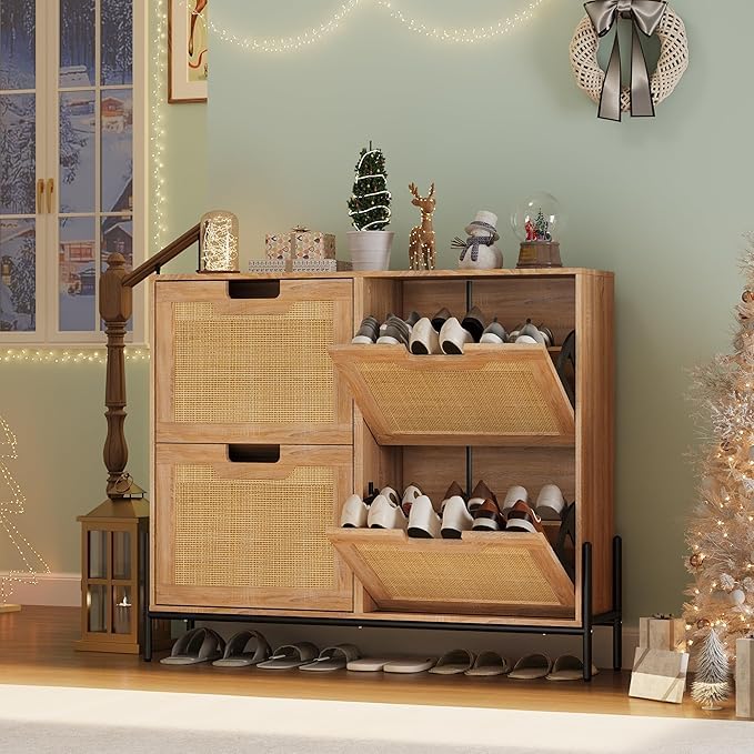Salutmeuble Rattan Schuhschrank,Schuhschrank Schmal,Schuhkipper mit 4...