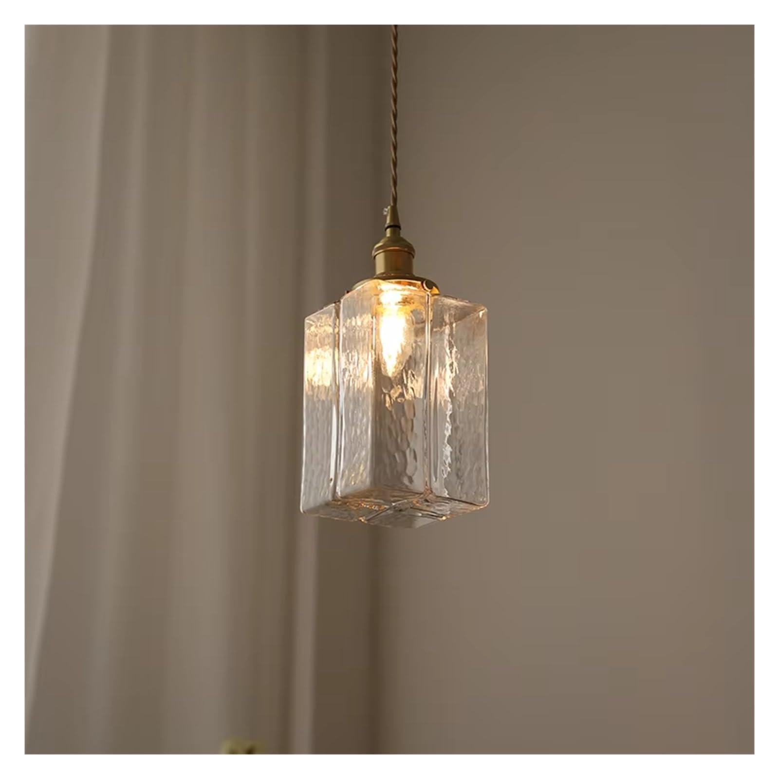 ASerZenith Retro Glass Bedside Pendant Light Small Copper Hanging Lamps For Bedroom Kitchen Living Dining Room Glass Pendant Lamp,3 Colors Light-Ch