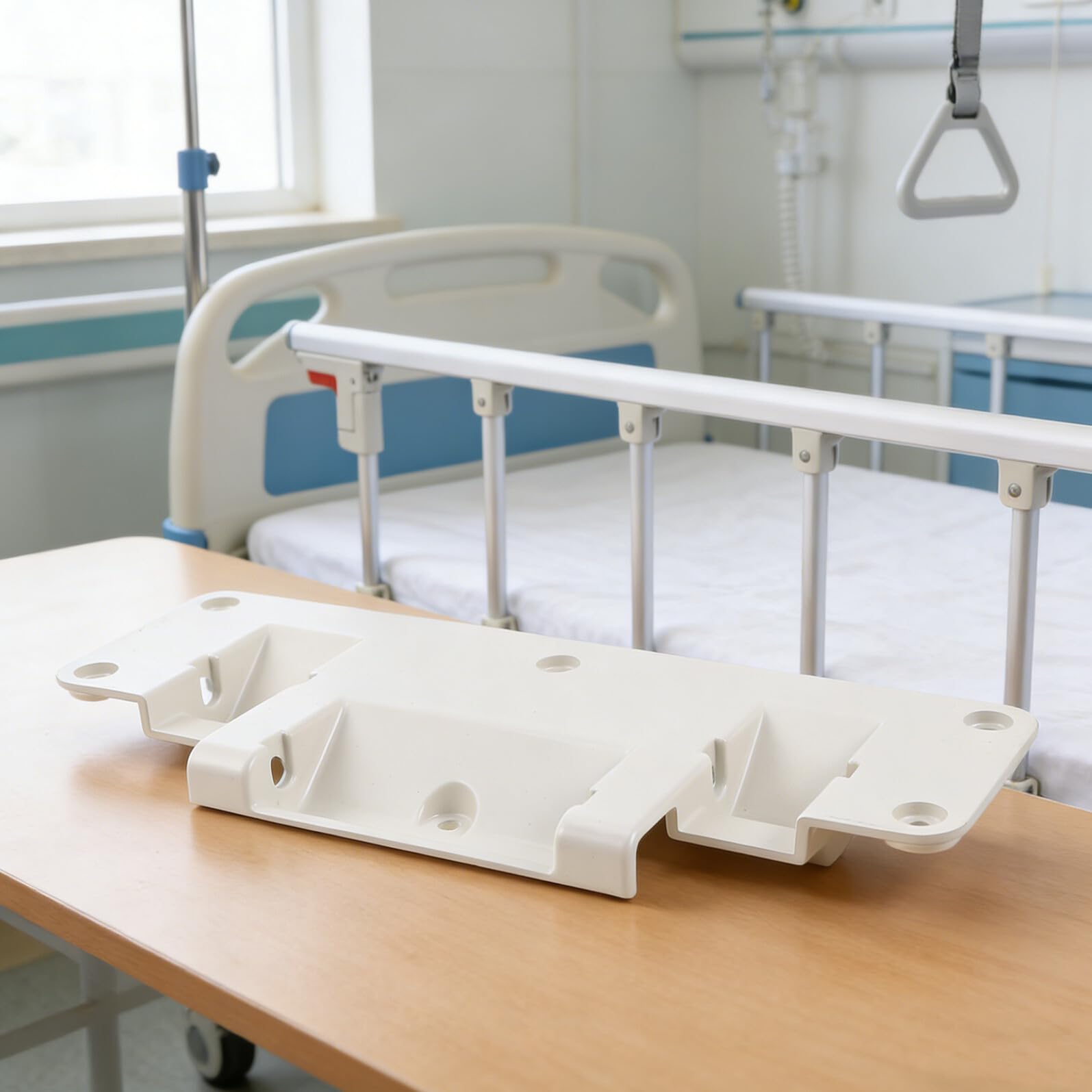 Supporto per Sponda Letto in Alluminio Bianco Rettangolare, Accessorio Regolabile per Protezione e Sicurezza in Ospedale e Assistenza Domiciliare